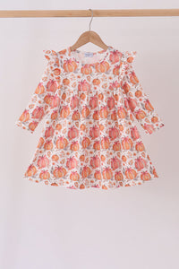Pumpkin Print Ruffle Dress