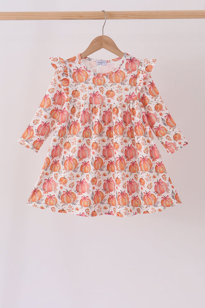 Pumpkin Print Ruffle Dress