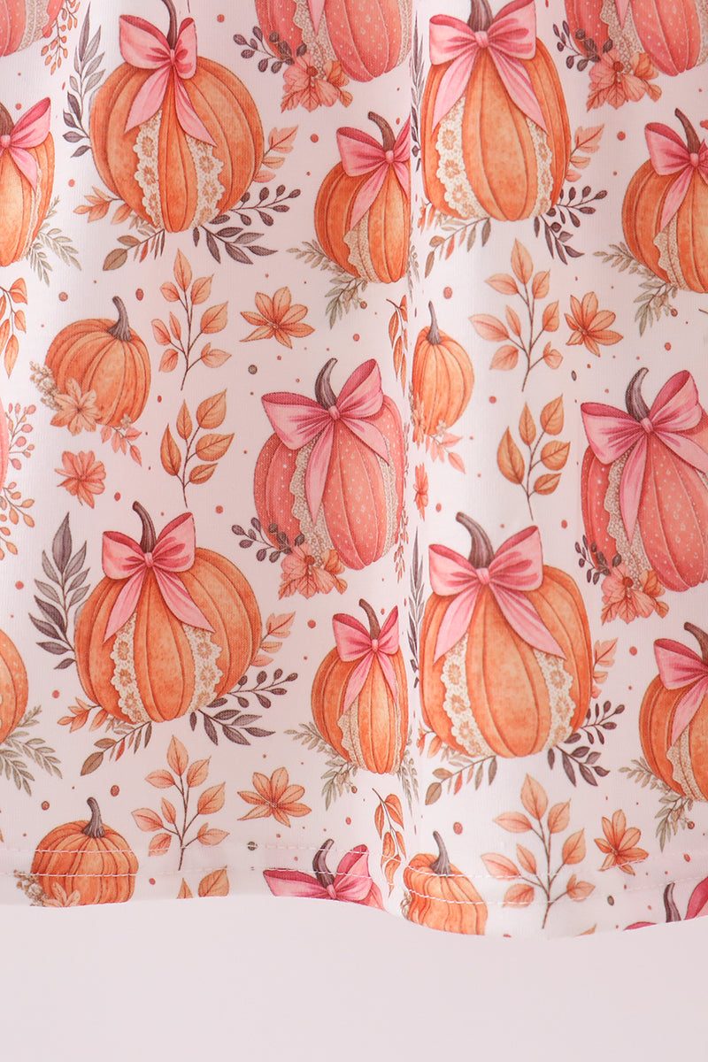 Pumpkin Print Ruffle Dress