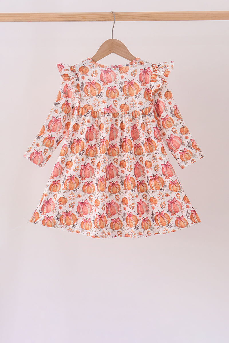 Pumpkin Print Ruffle Dress