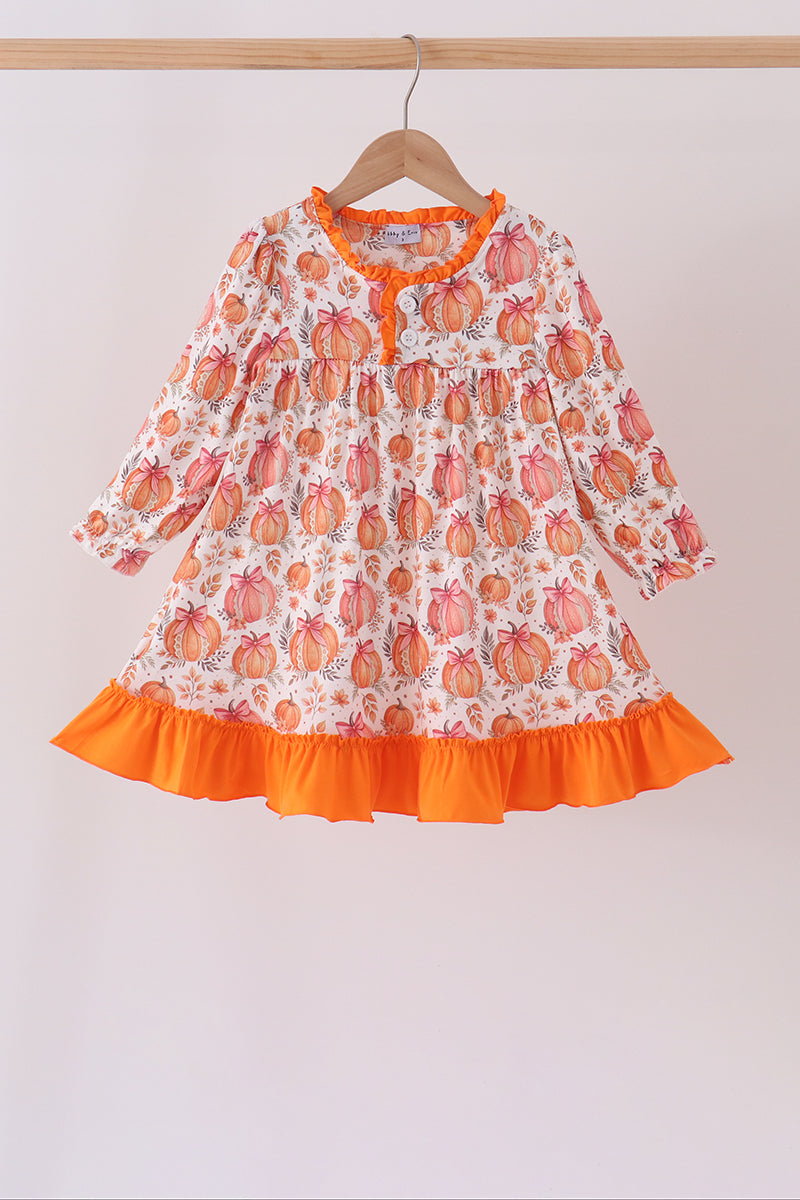 Pumpkin Print Ruffle Dress