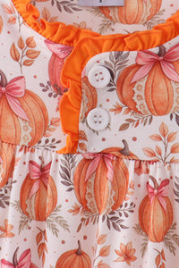 Pumpkin Print Ruffle Dress