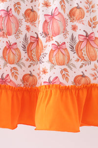 Pumpkin Print Ruffle Dress