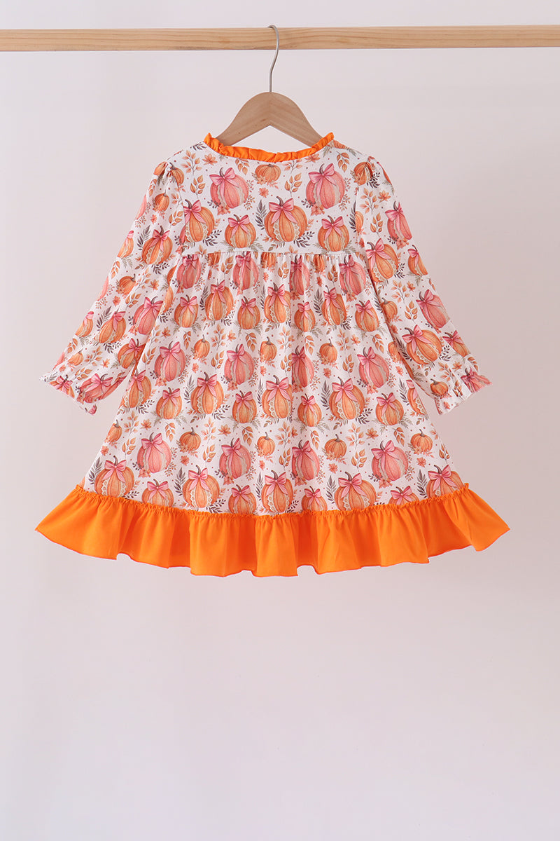 Pumpkin Print Ruffle Dress
