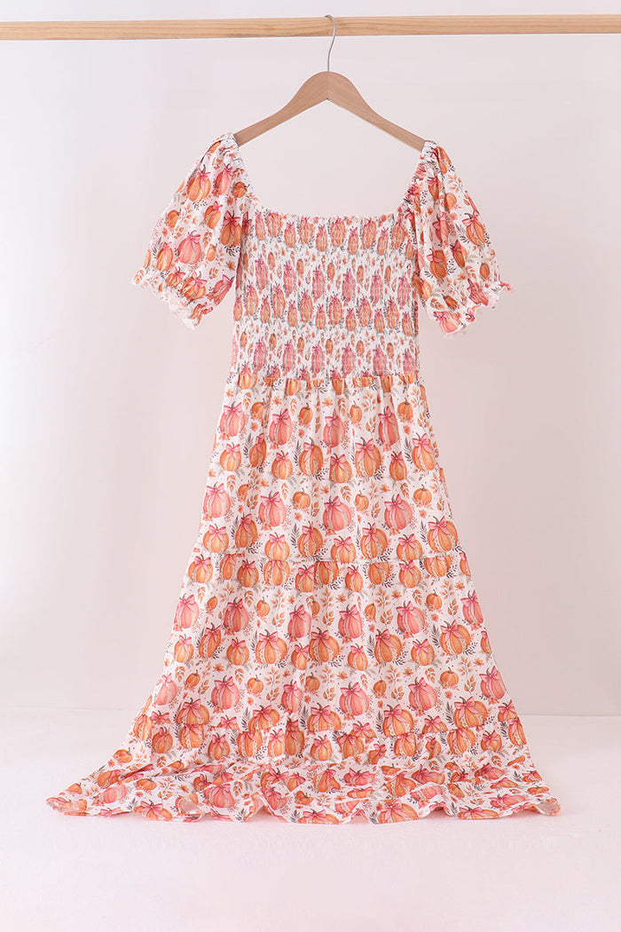 Pumpkin Print Smocked Mom Dress
