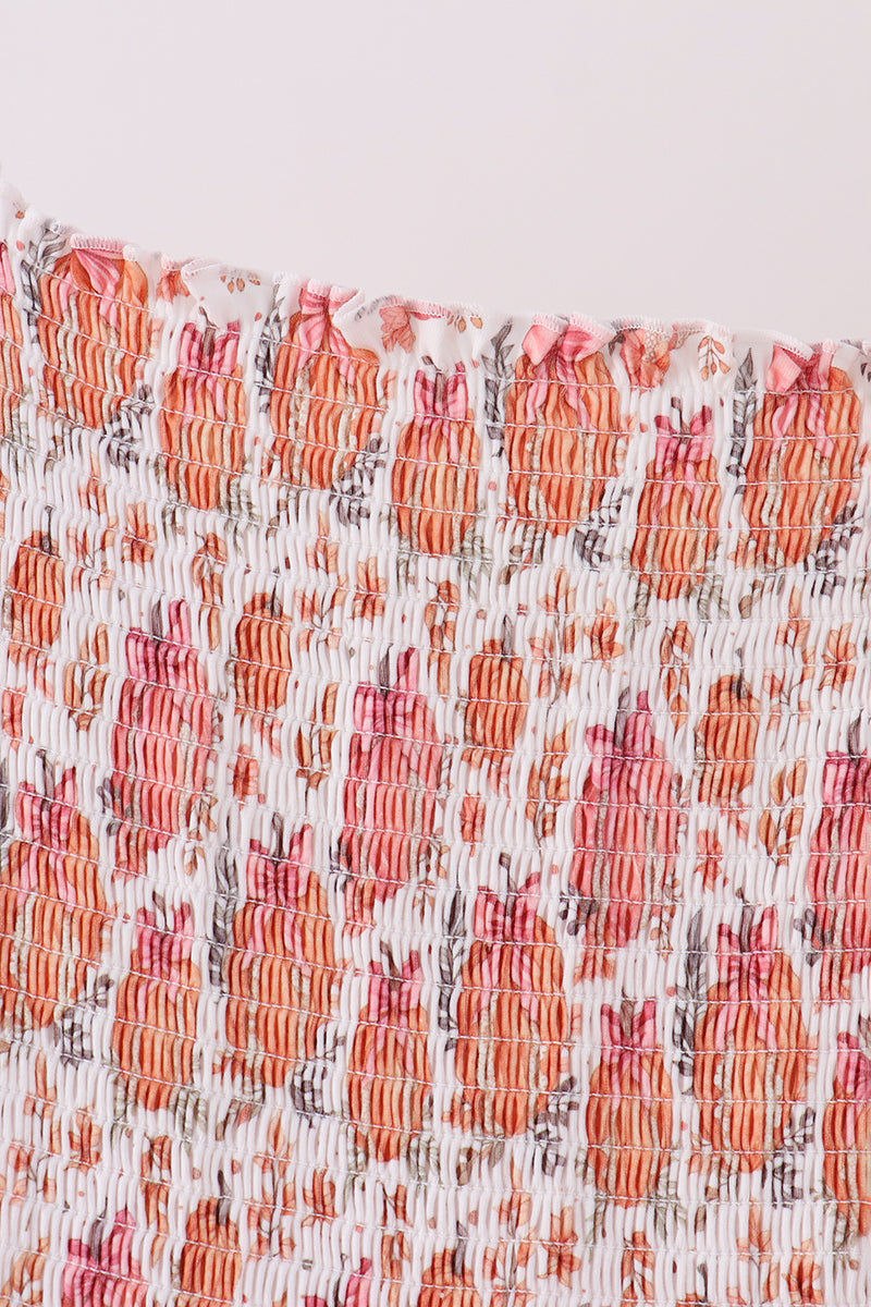 Pumpkin Print Smocked Mom Dress