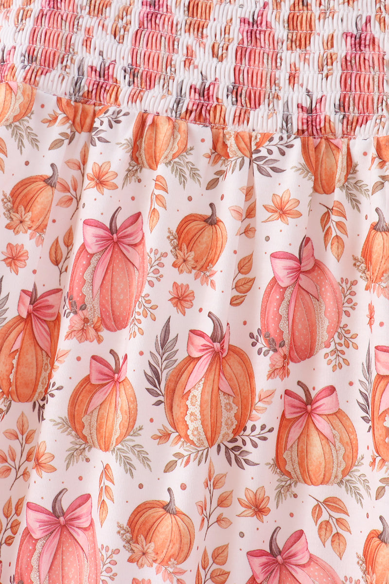 Pumpkin Print Smocked Mom Dress