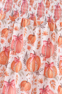 Pumpkin Print Smocked Mom Dress
