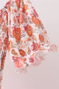 Pumpkin Print Smocked Mom Dress