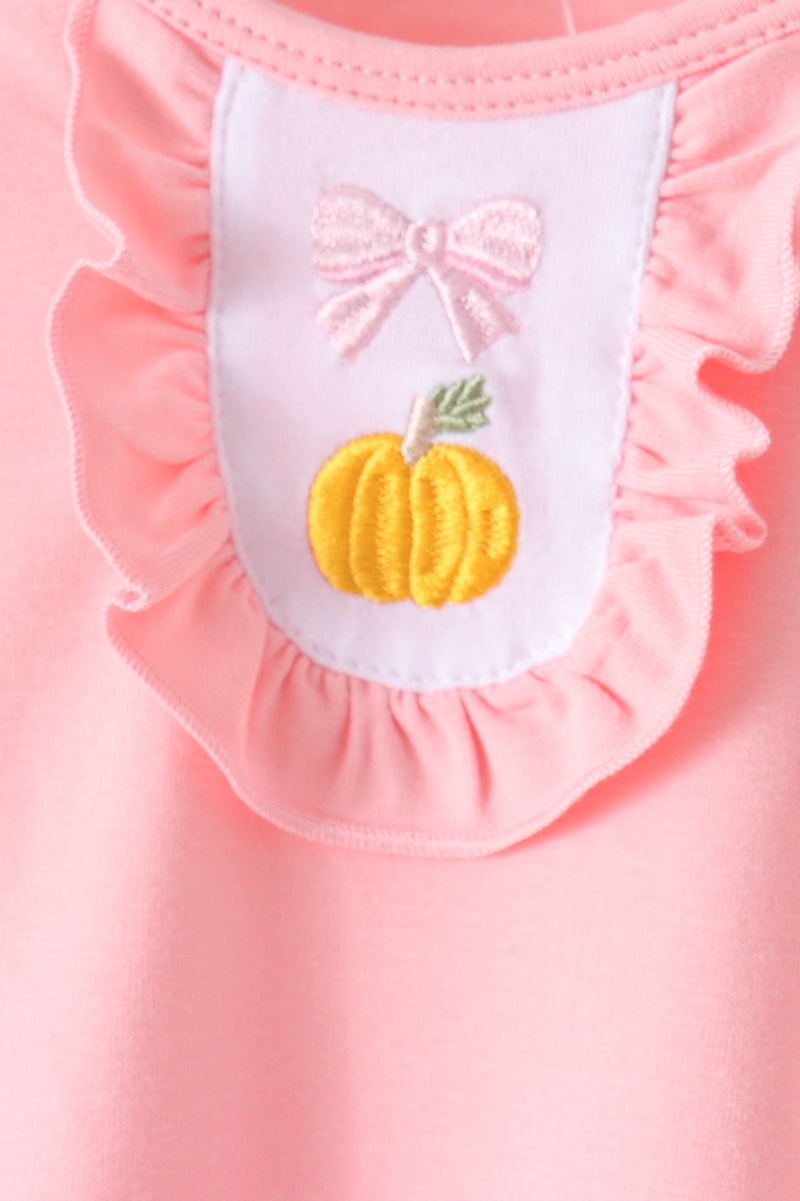 Pumpkin bow embroidery ruffle bloomer set