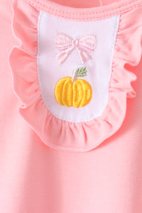 Pumpkin bow embroidery ruffle bloomer set