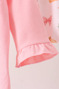 Pumpkin bow embroidery ruffle bloomer set