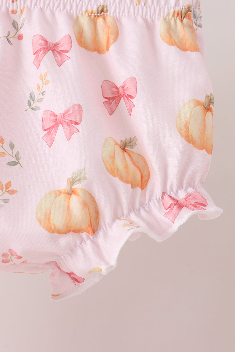 Pumpkin bow embroidery ruffle bloomer set
