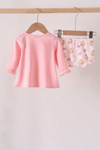 Pumpkin bow embroidery ruffle bloomer set