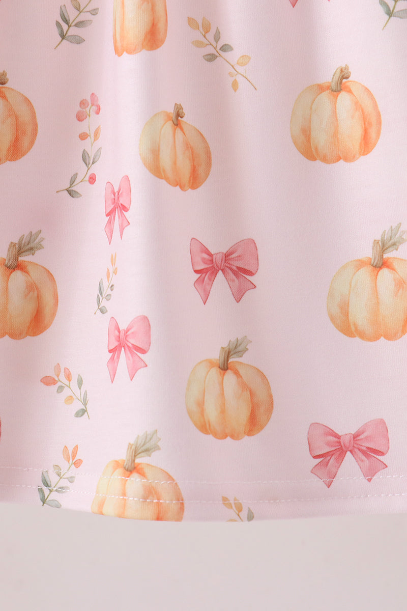 Pumpkin bow embroidery ruffle dress