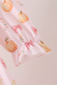 Pumpkin bow embroidery ruffle dress