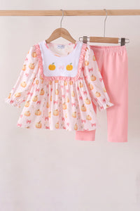 Pumpkin bow embroidery ruffle pants set