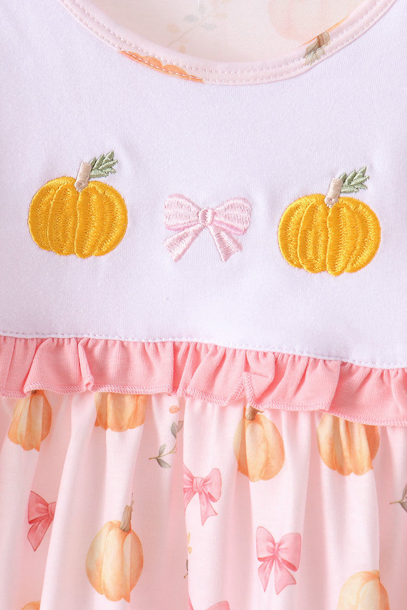 Pumpkin bow embroidery ruffle pants set