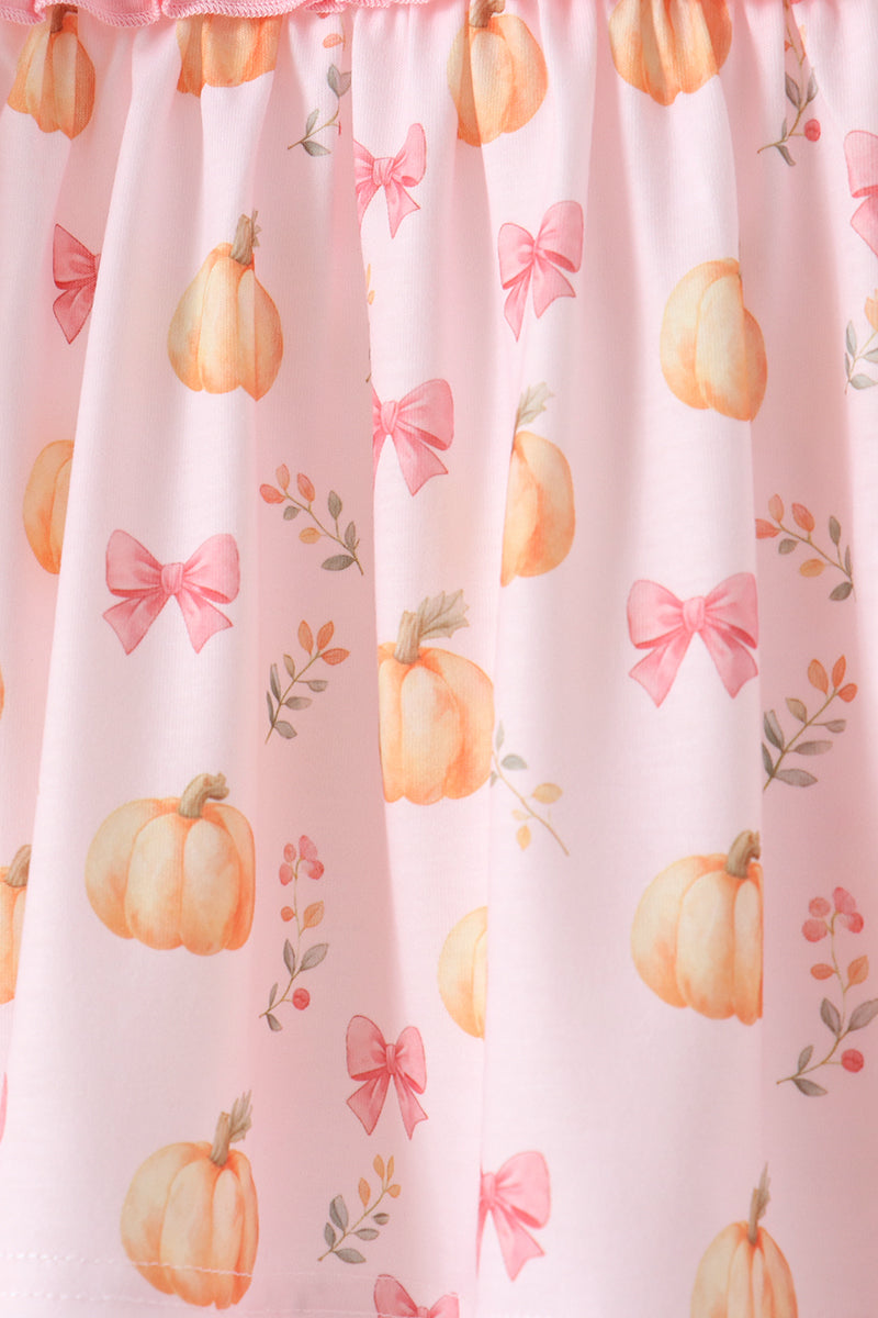 Pumpkin bow embroidery ruffle pants set