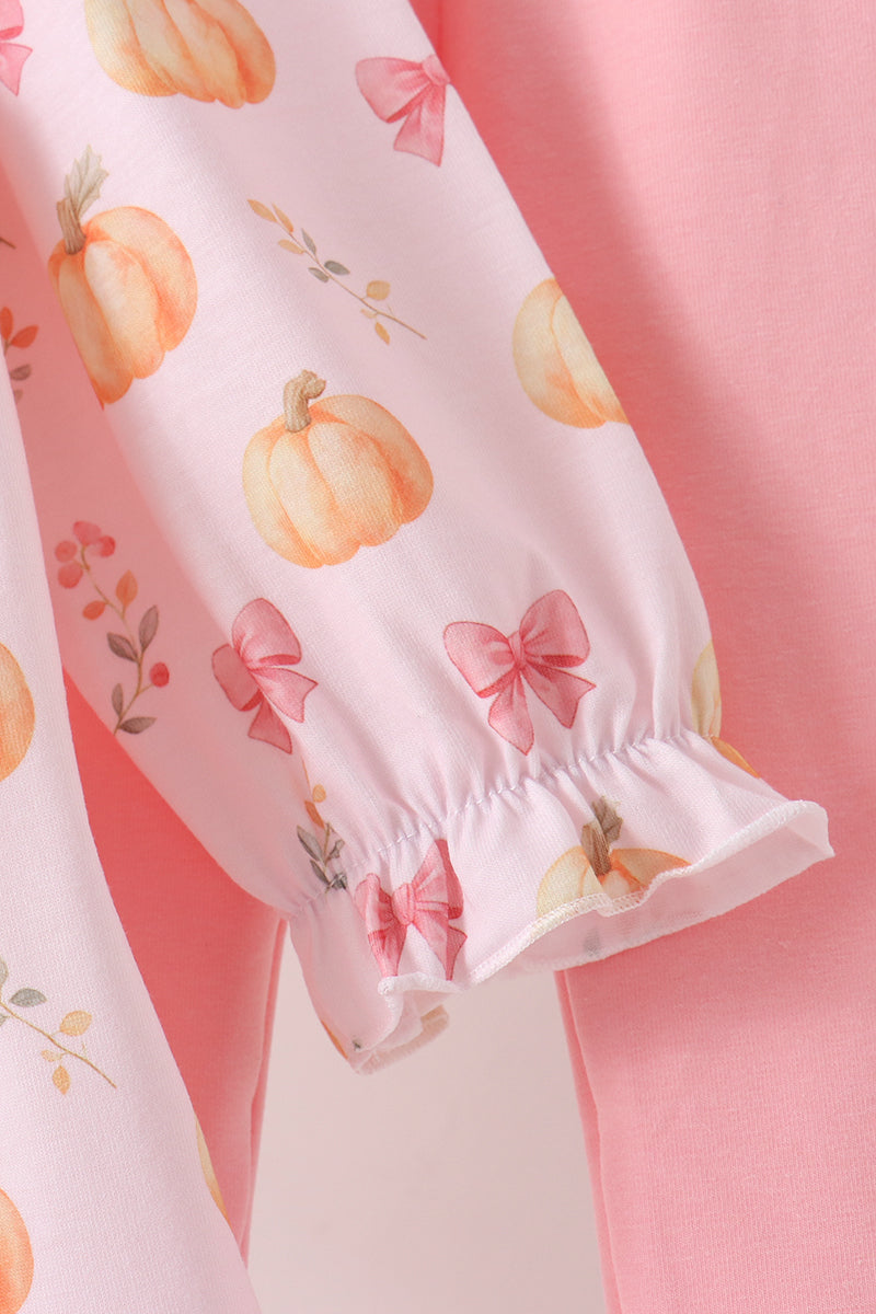 Pumpkin bow embroidery ruffle pants set