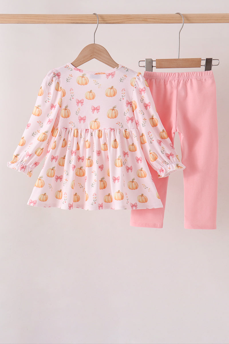 Pumpkin bow embroidery ruffle pants set