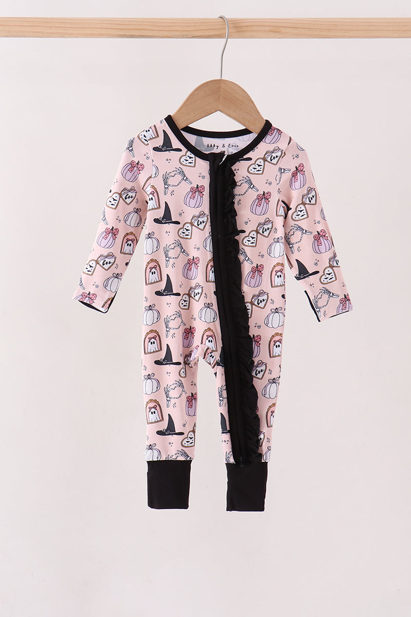 Spooky embroidery bamboo ruffle romper