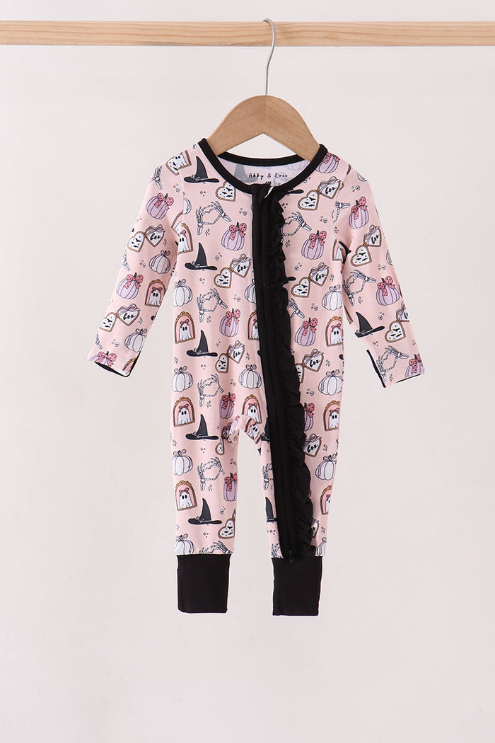 Spooky embroidery bamboo ruffle romper