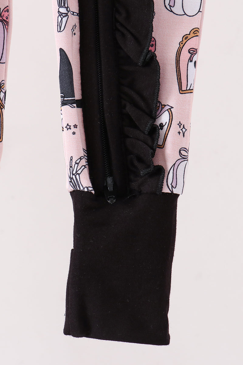 Spooky embroidery bamboo ruffle romper