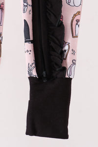 Spooky embroidery bamboo ruffle romper