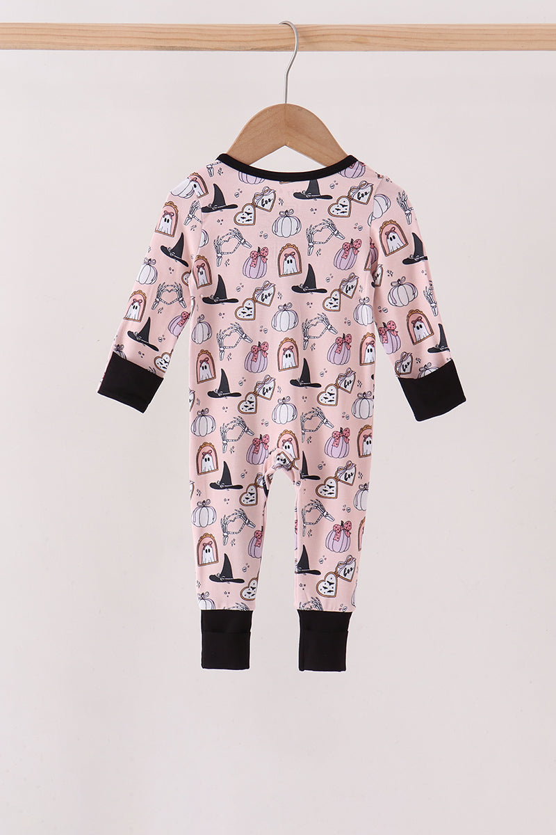 Spooky embroidery bamboo ruffle romper