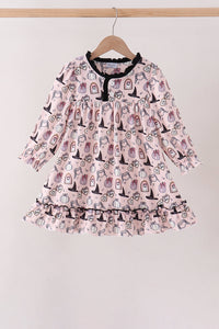Spooky print ruffle dress