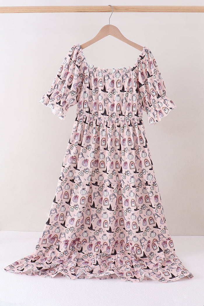 Spooky print ruffle tiered mom dress