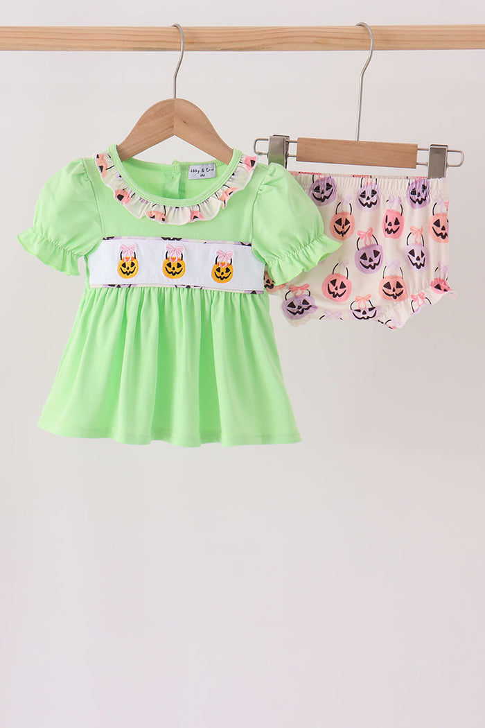 Jack-O-Lantern embroidery ruffle bloomer set