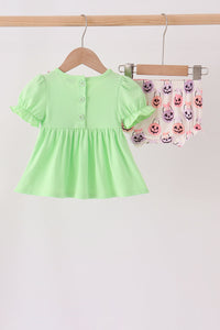 Jack-O-Lantern embroidery ruffle bloomer set