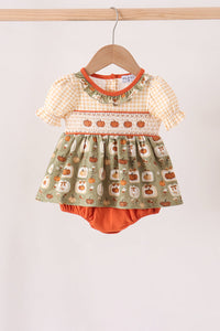 Pumpkin smocked ruffle bubble