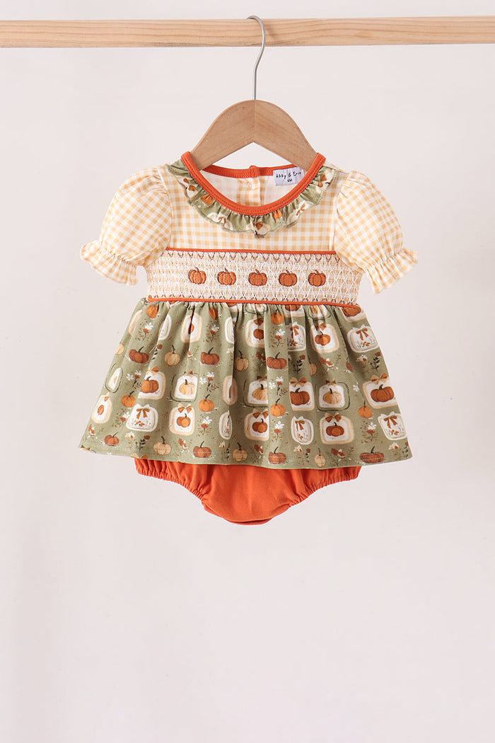 Pumpkin smocked ruffle bubble