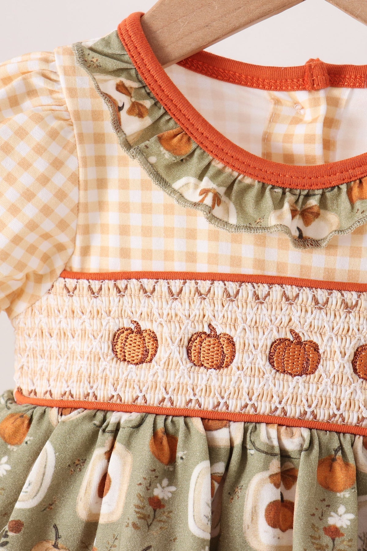 Pumpkin smocked ruffle bubble