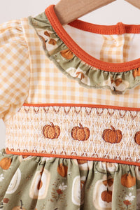 Pumpkin smocked ruffle bubble
