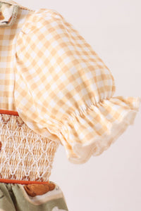 Pumpkin smocked ruffle bubble
