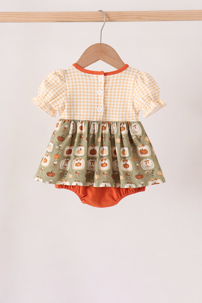 Pumpkin smocked ruffle bubble