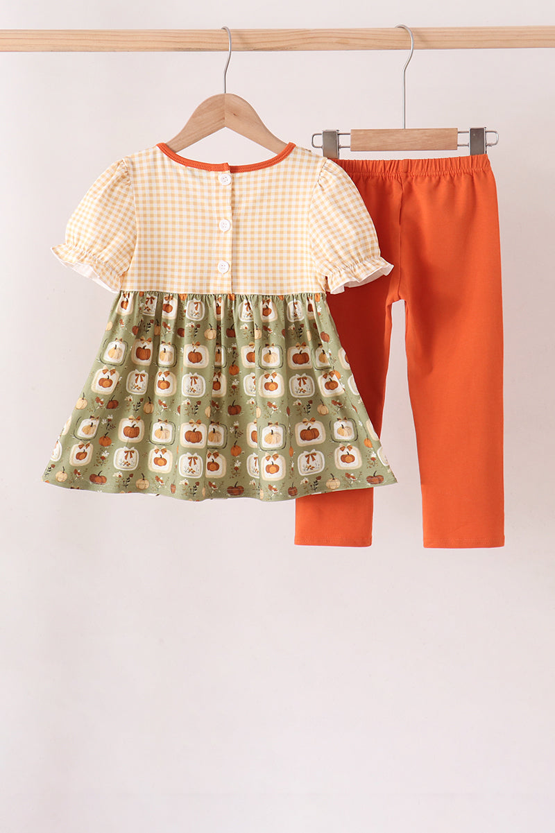 Pumpkin smocked ruffle pants set