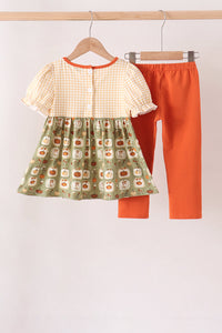 Pumpkin smocked ruffle pants set