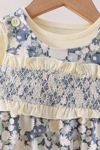 Vintage Floral Smocked Ruffle Romper Set