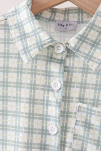 Sage plaid pocket button down shirt