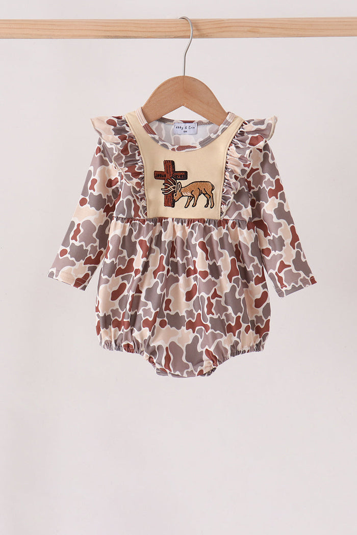 Camoufalge cross deer embroidery ruffle bubble