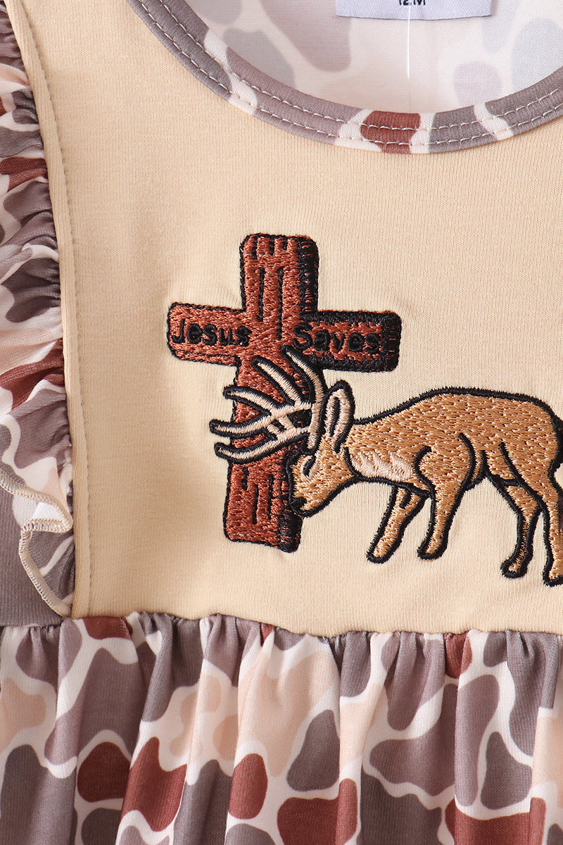 Camoufalge cross deer embroidery ruffle bloomer set