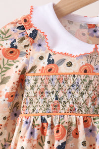 Coral floral smocked bloomer set