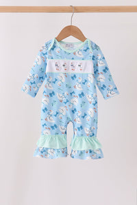 Goose bow embroidery ruffle romper