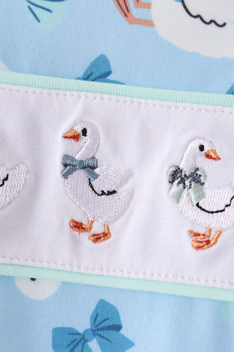 Goose bow embroidery ruffle romper