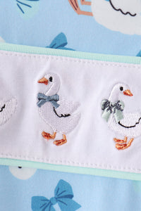 Goose bow embroidery ruffle romper